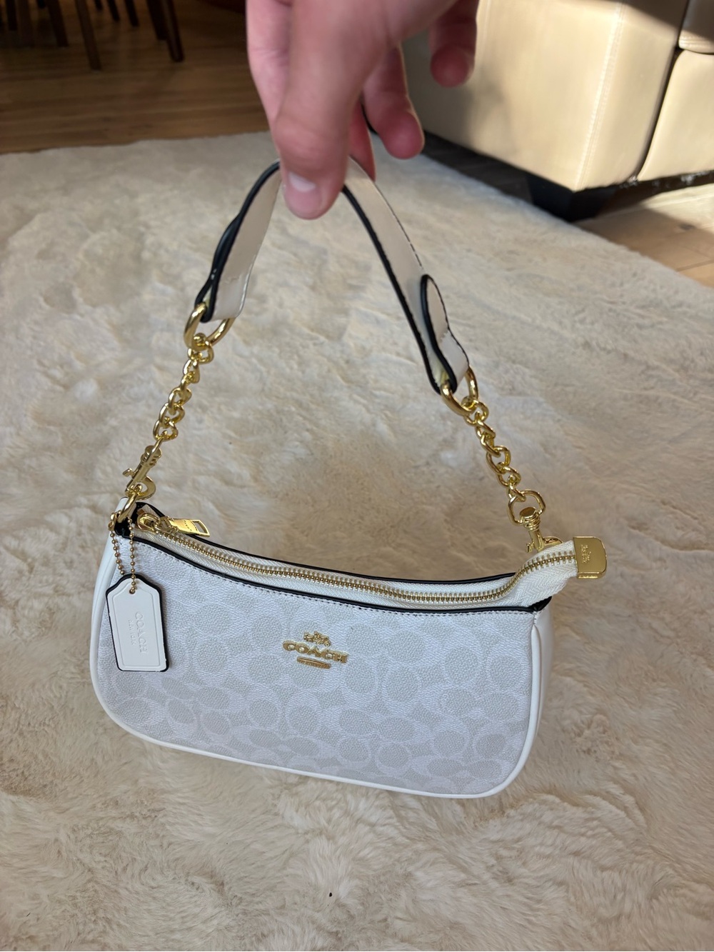 Coach White Signature Canvas Mini Shoulder Bag